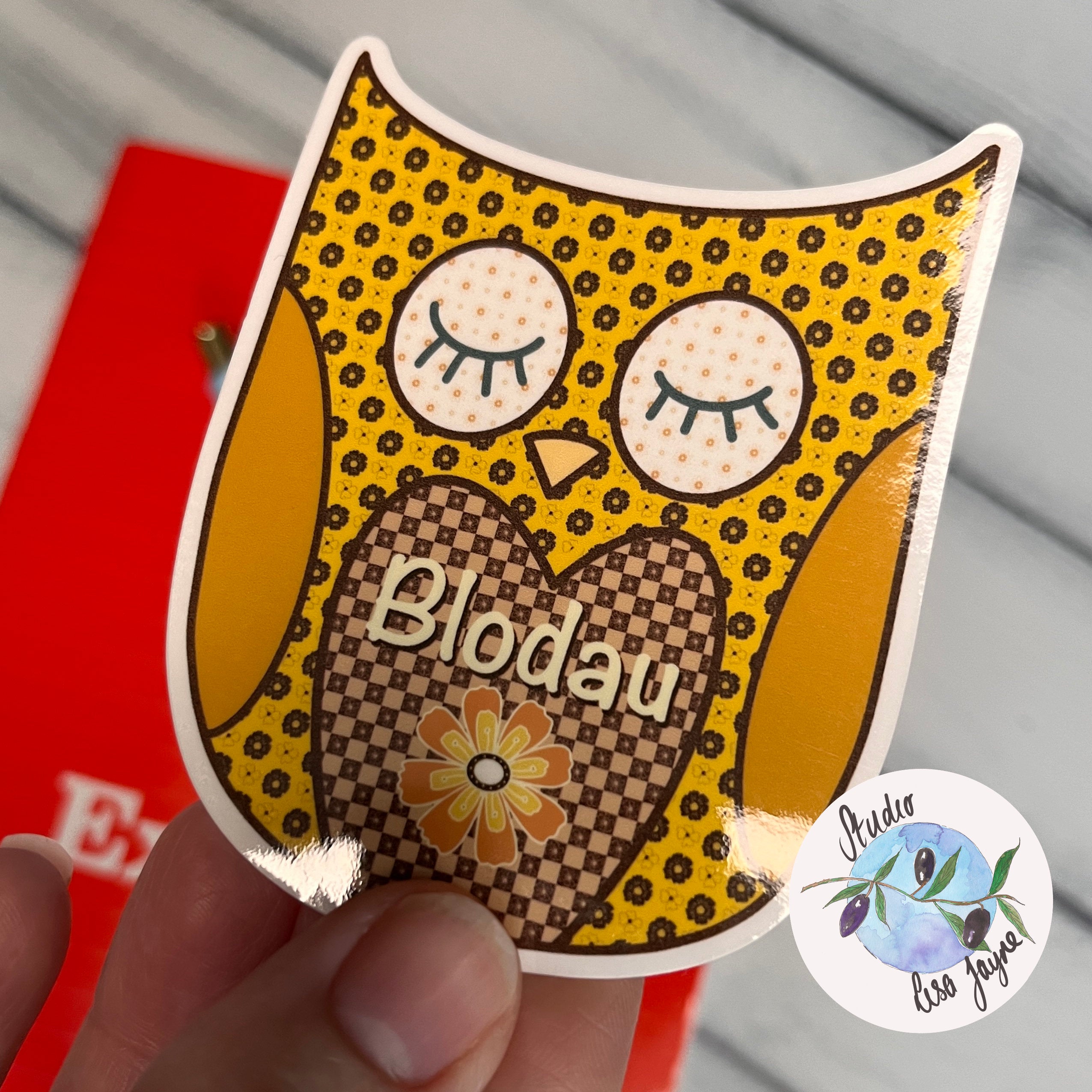 Welsh Owl Waterproof Vinyl Sticker Blodau Cariad