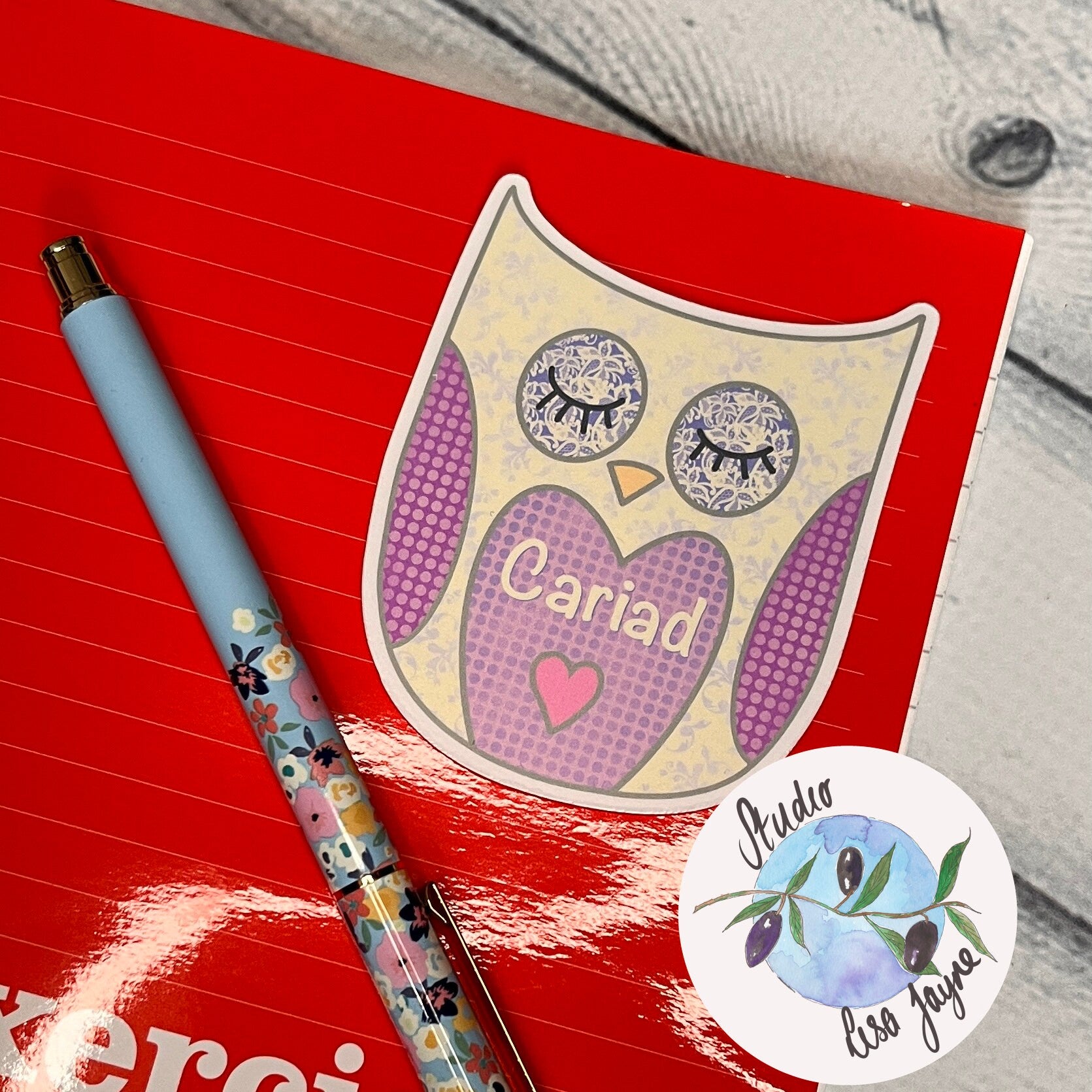 Welsh Owl Waterproof Vinyl Sticker Blodau Cariad