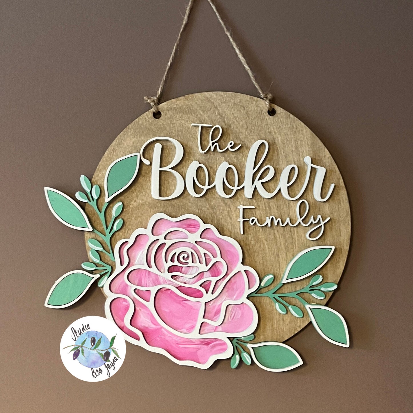 Welcome Croeso Layered Rose Hanging Wooden Sign