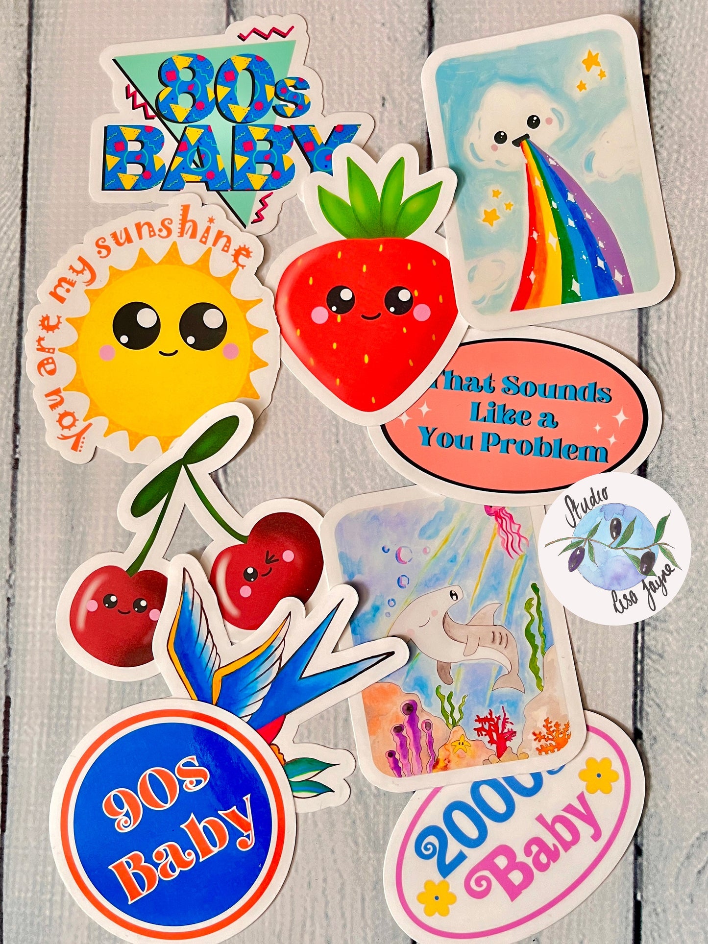 Collection of stickers designed by Studio Lisa Jayne