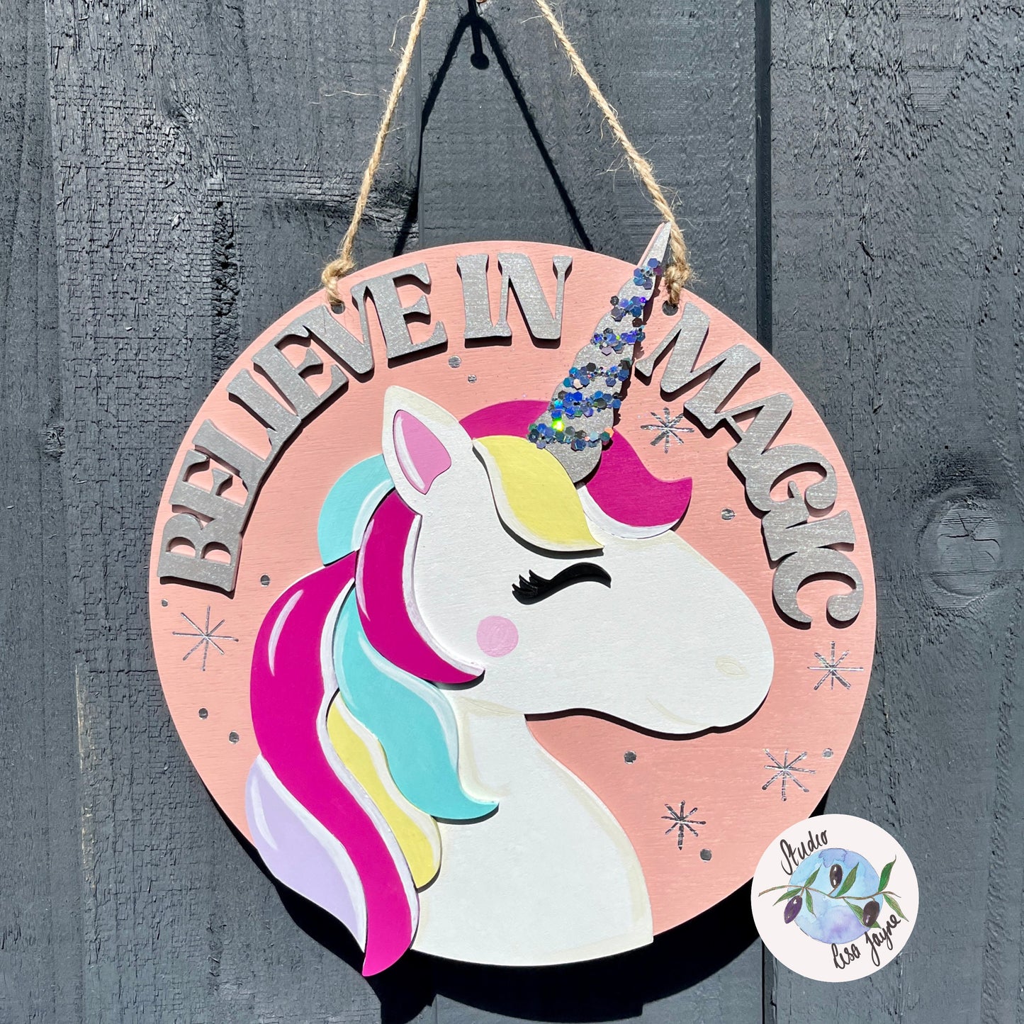 Unicorn Hanging Wooden Sign Child’s Bedroom Decor