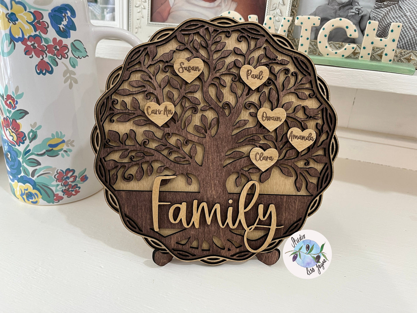 Family Tree Personalised Wooden Home Decor - with stand