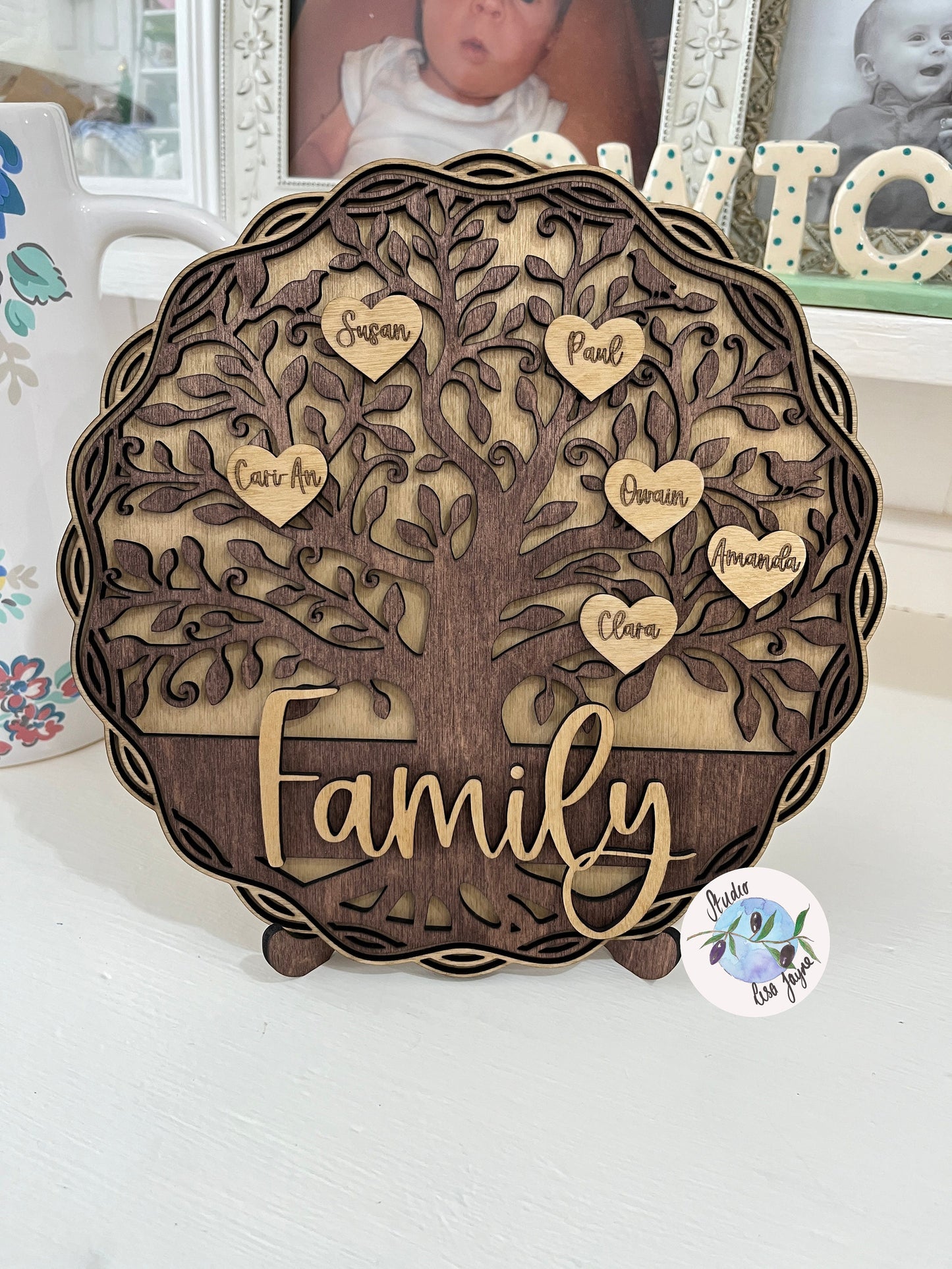 Family Tree Personalised Wooden Home Decor - with stand