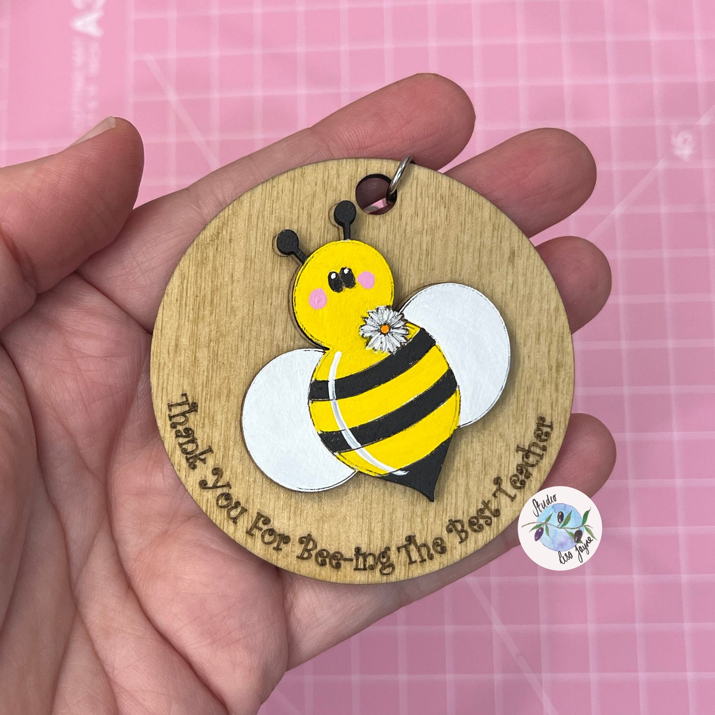 Thank You For Beeing My Teacher Handpainted Keyring - Bee