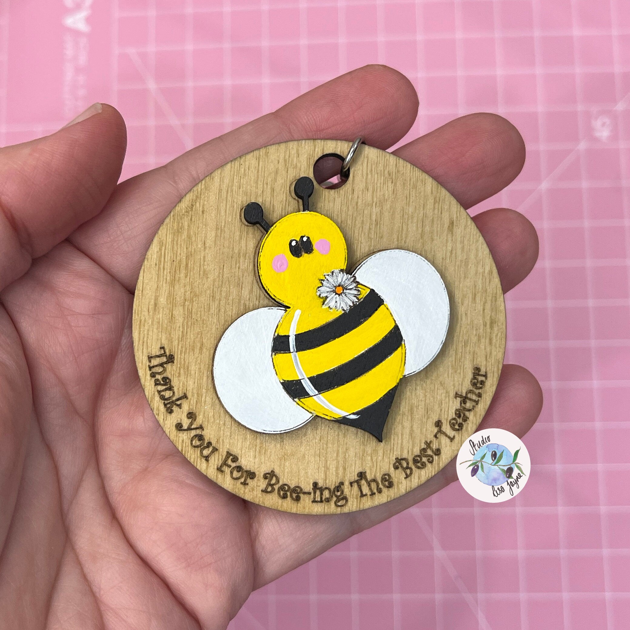 Thank You For Beeing My Teacher Handpainted Keyring - Bee