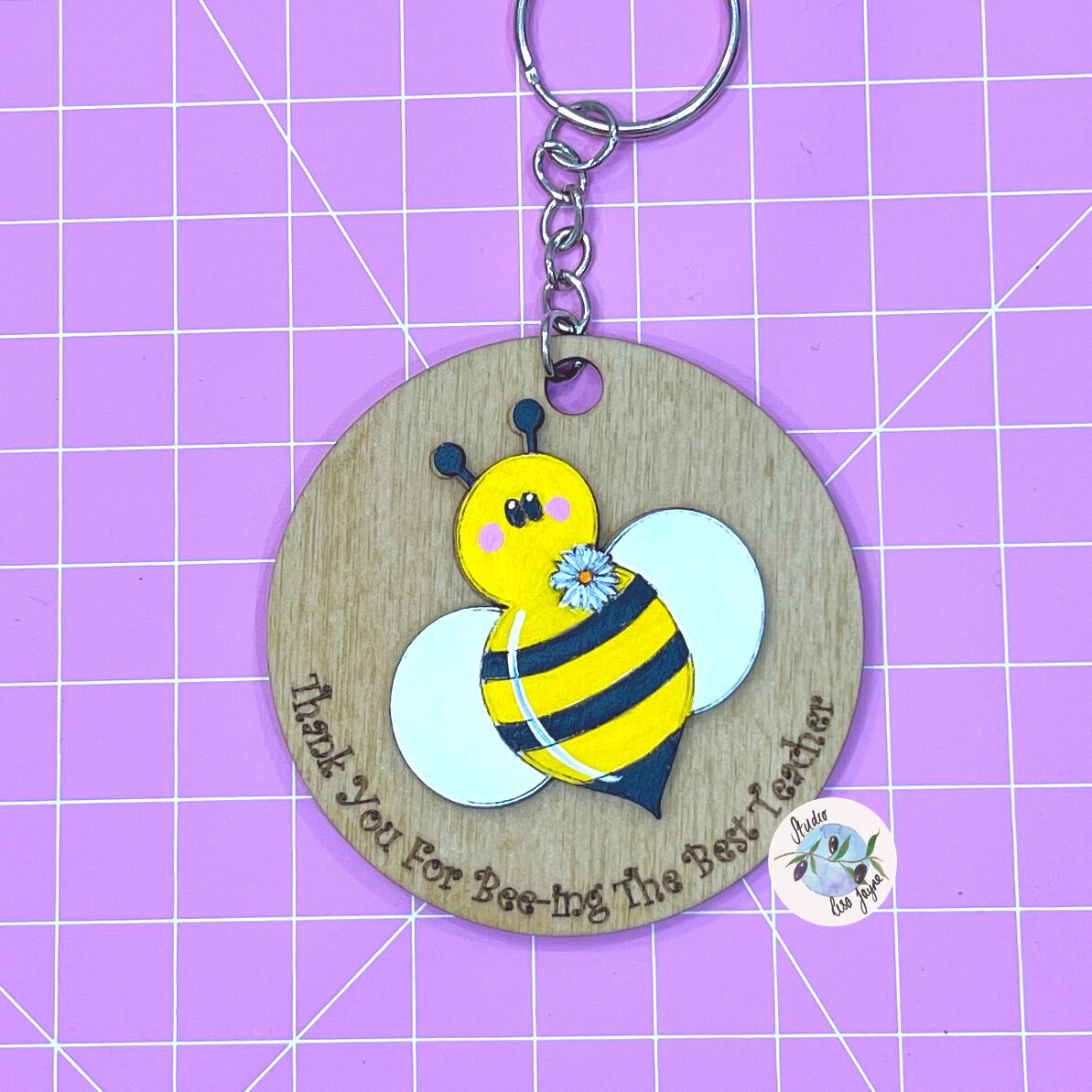 Thank You For Beeing My Teacher Handpainted Keyring - Bee