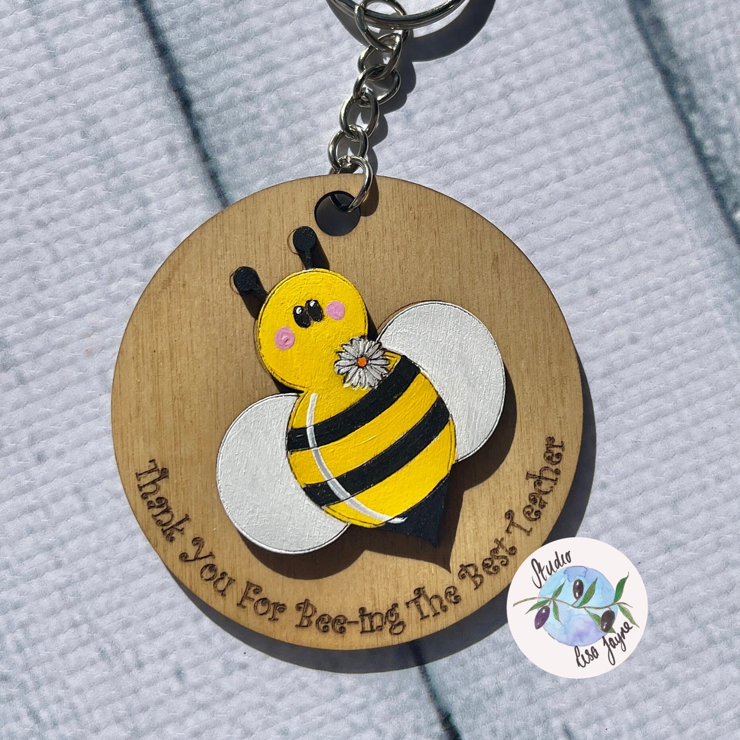 Thank You For Beeing My Teacher Handpainted Keyring - Bee