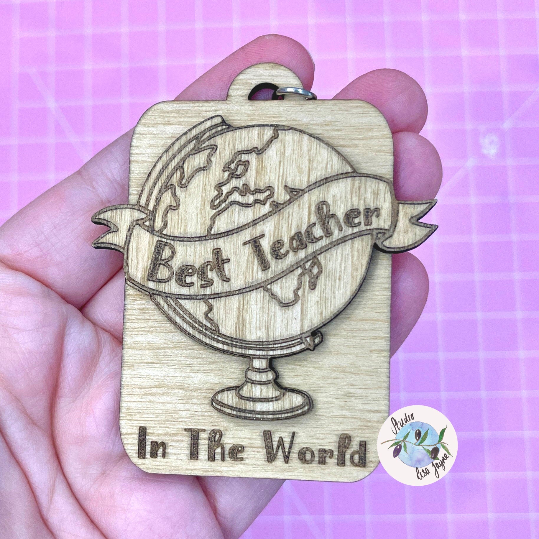 Best Teacher In The World Wooden Keyring - Globe