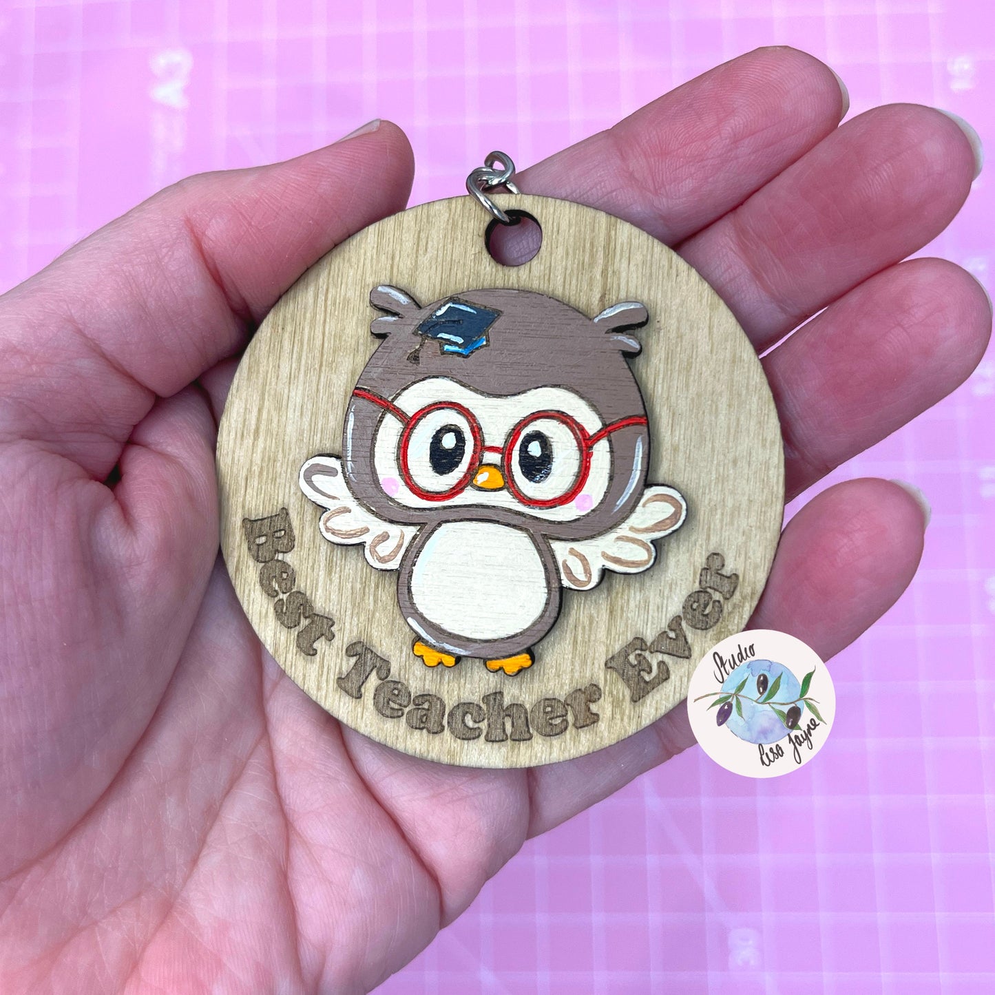 Best Teacher Ever Handpainted Keyring - Wise Owl