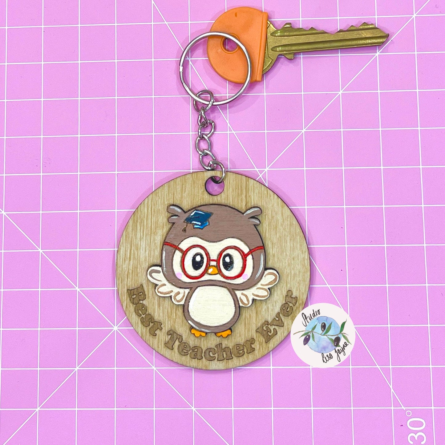 Best Teacher Ever Handpainted Keyring - Wise Owl