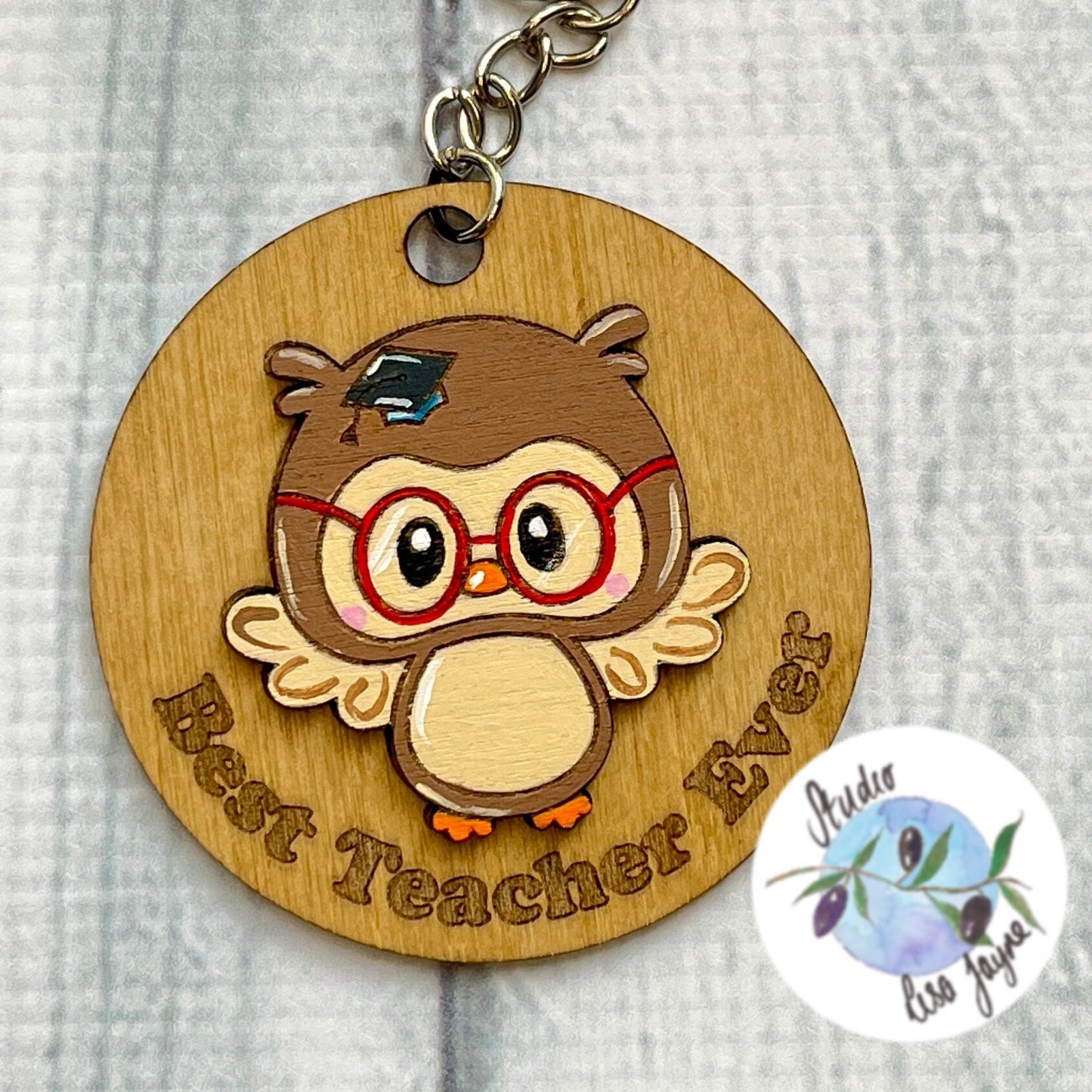 Best Teacher Ever Handpainted Keyring - Wise Owl