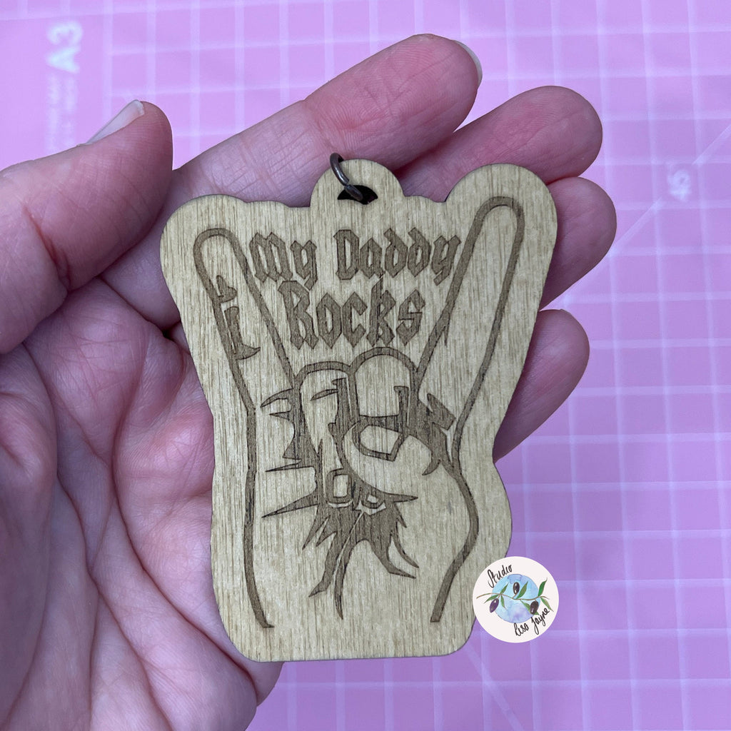 My Daddy Rocks Keyring Devil Horns Rock N Roll
