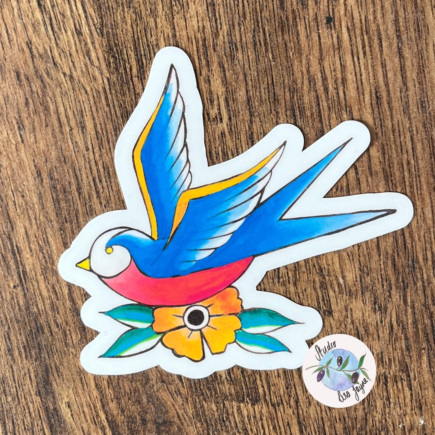 Tattoo Style Swallow Bird Flower Waterproof Vinyl Sticker