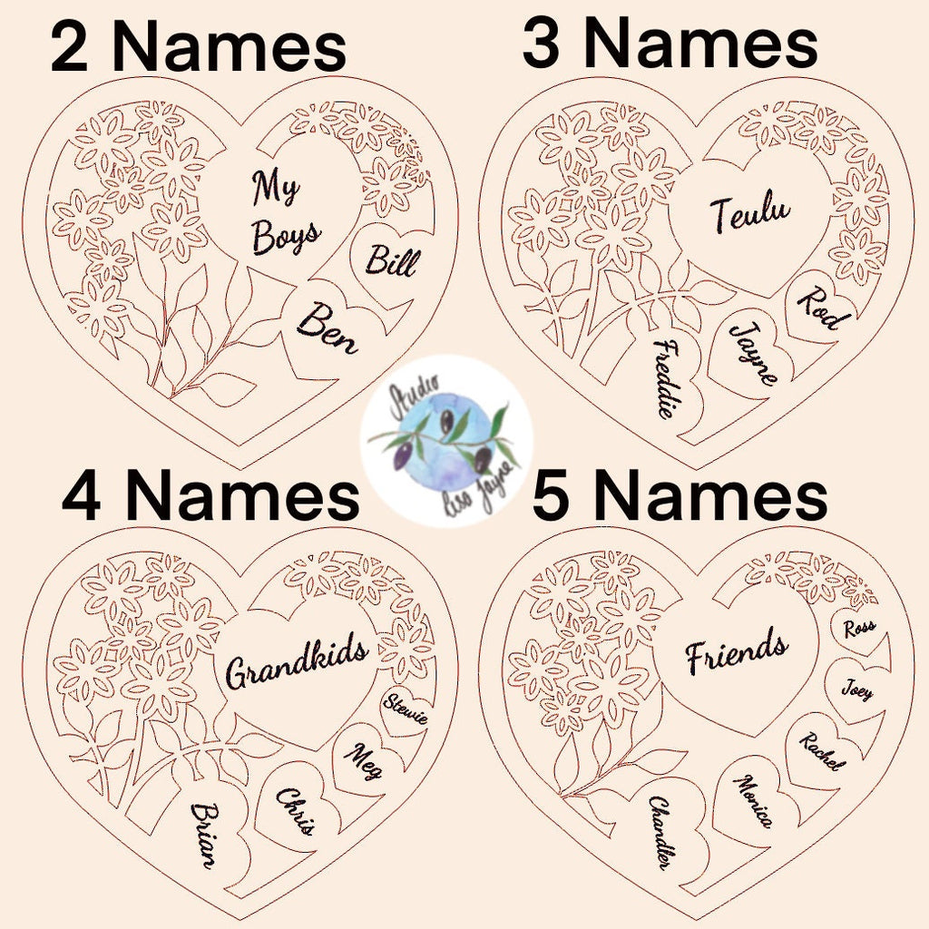 Personalised Family Hearts Hanging Wooden Decoration.