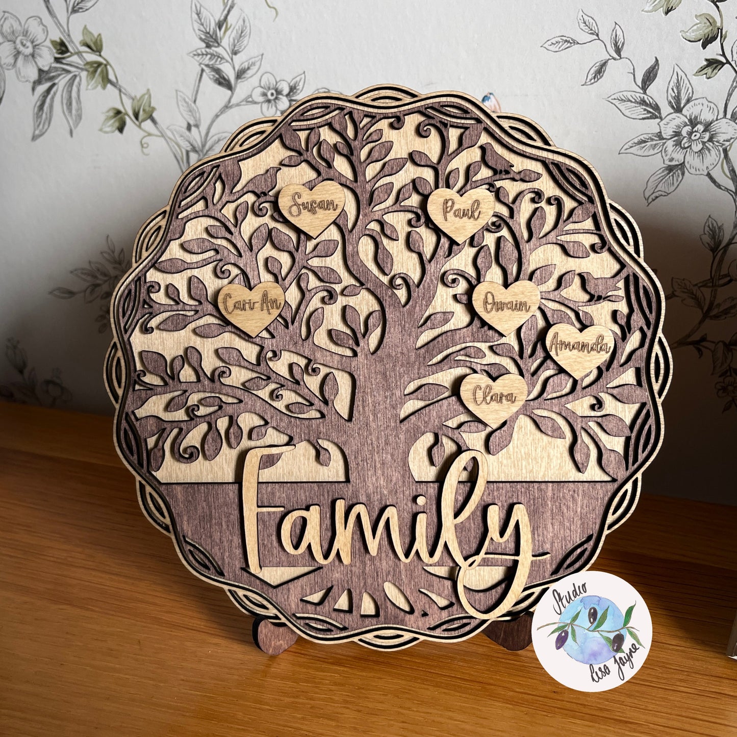 Family Tree Personalised Wooden Home Decor - with stand