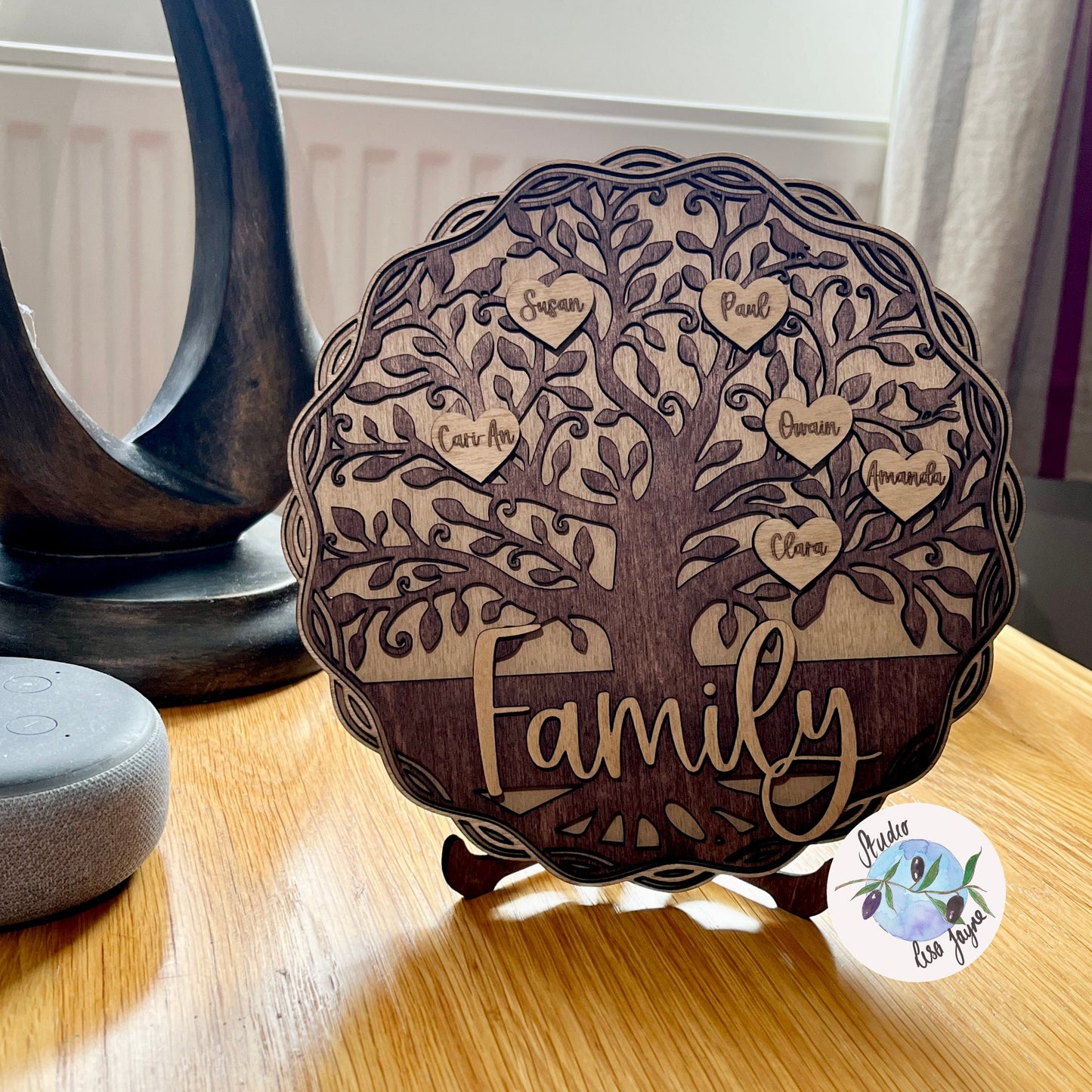 Family Tree Personalised Wooden Home Decor - with stand