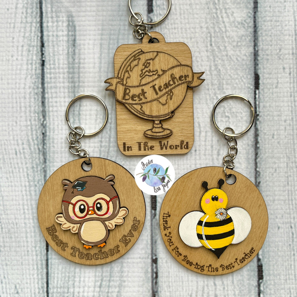 Best Teacher In The World Wooden Keyring - Globe