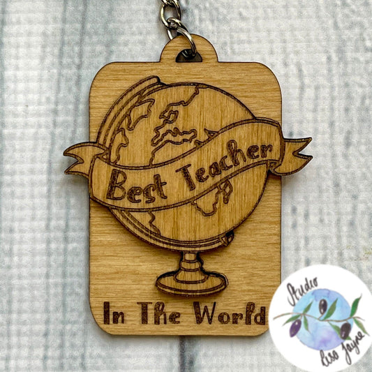 Best Teacher In The World Wooden Keyring - Globe