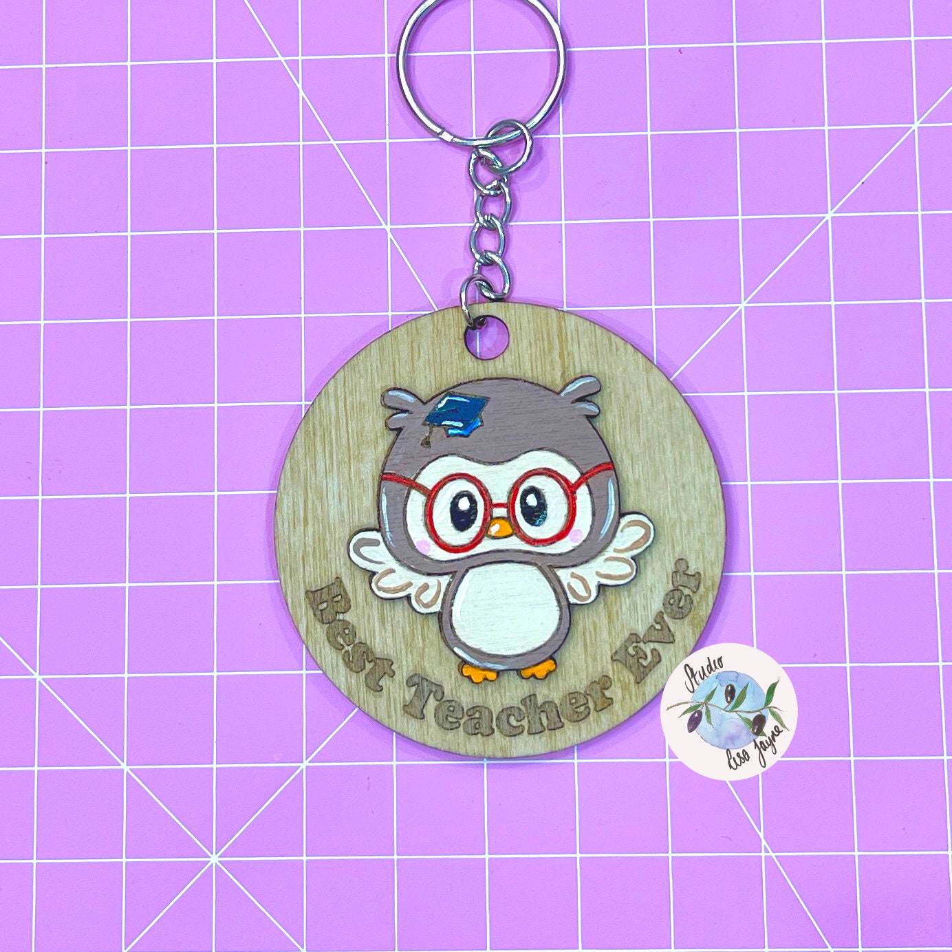 Best Teacher Ever Handpainted Keyring - Wise Owl