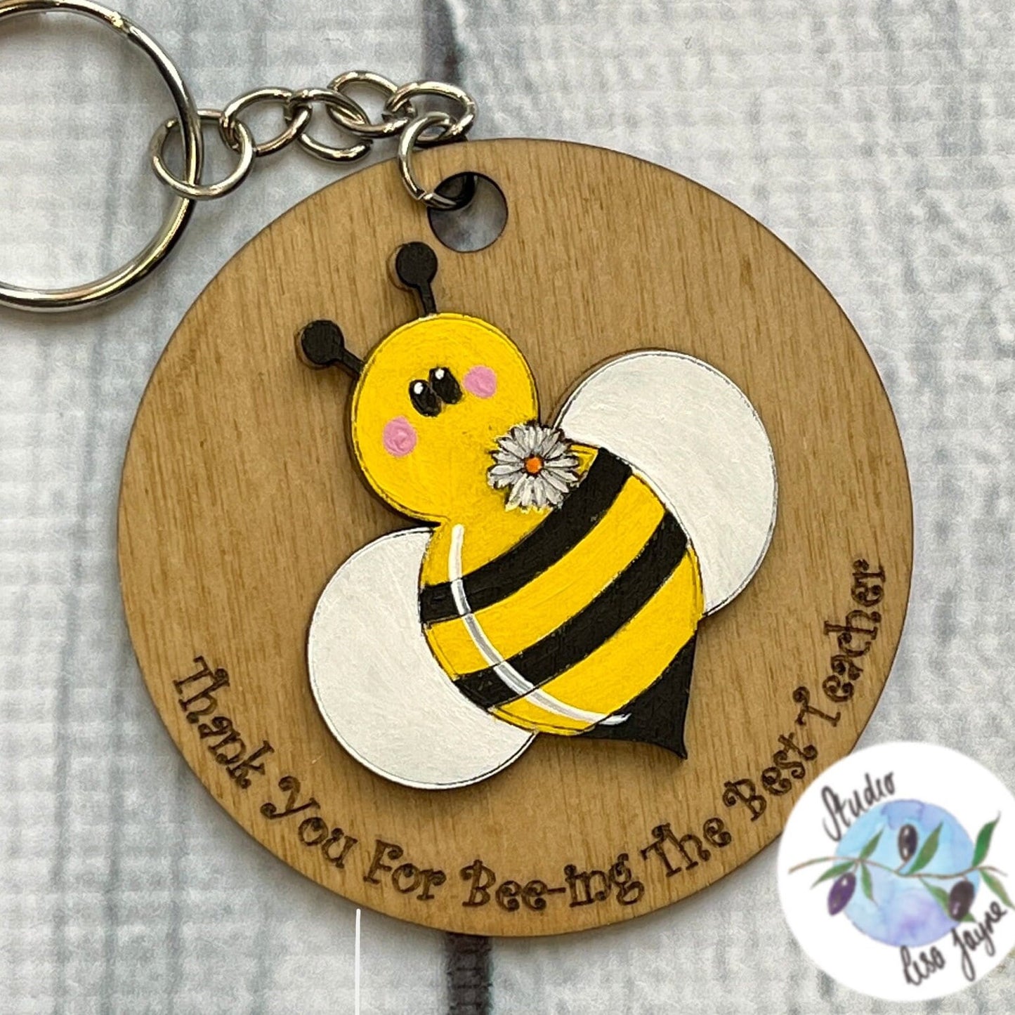 Thank You For Beeing My Teacher Handpainted Keyring - Bee