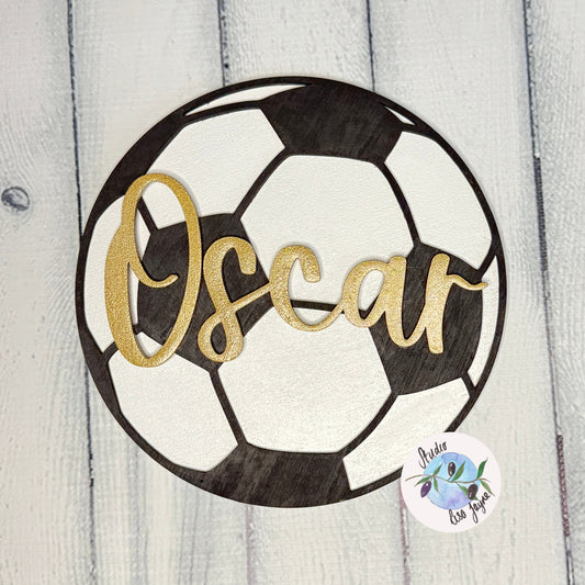 Football Children’s Bedroom Door Name Sign - Personalised Kids Nursery Wall Plaque Hand painted - simple background