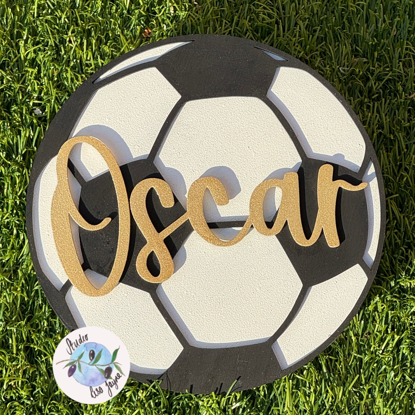 Football Children’s Bedroom Door Name Sign - Personalised Kids Nursery Wall Plaque Hand painted - soccer field