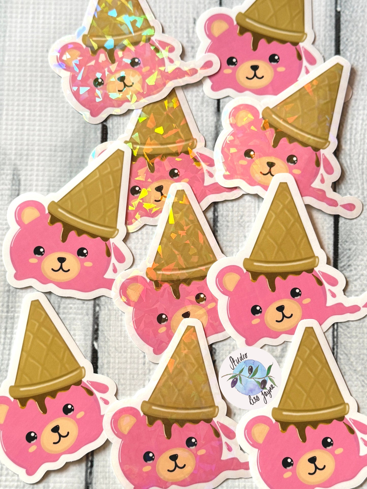 Ice Cream Bear Melted Cone Kawaii Waterproof Vinyl Sticker