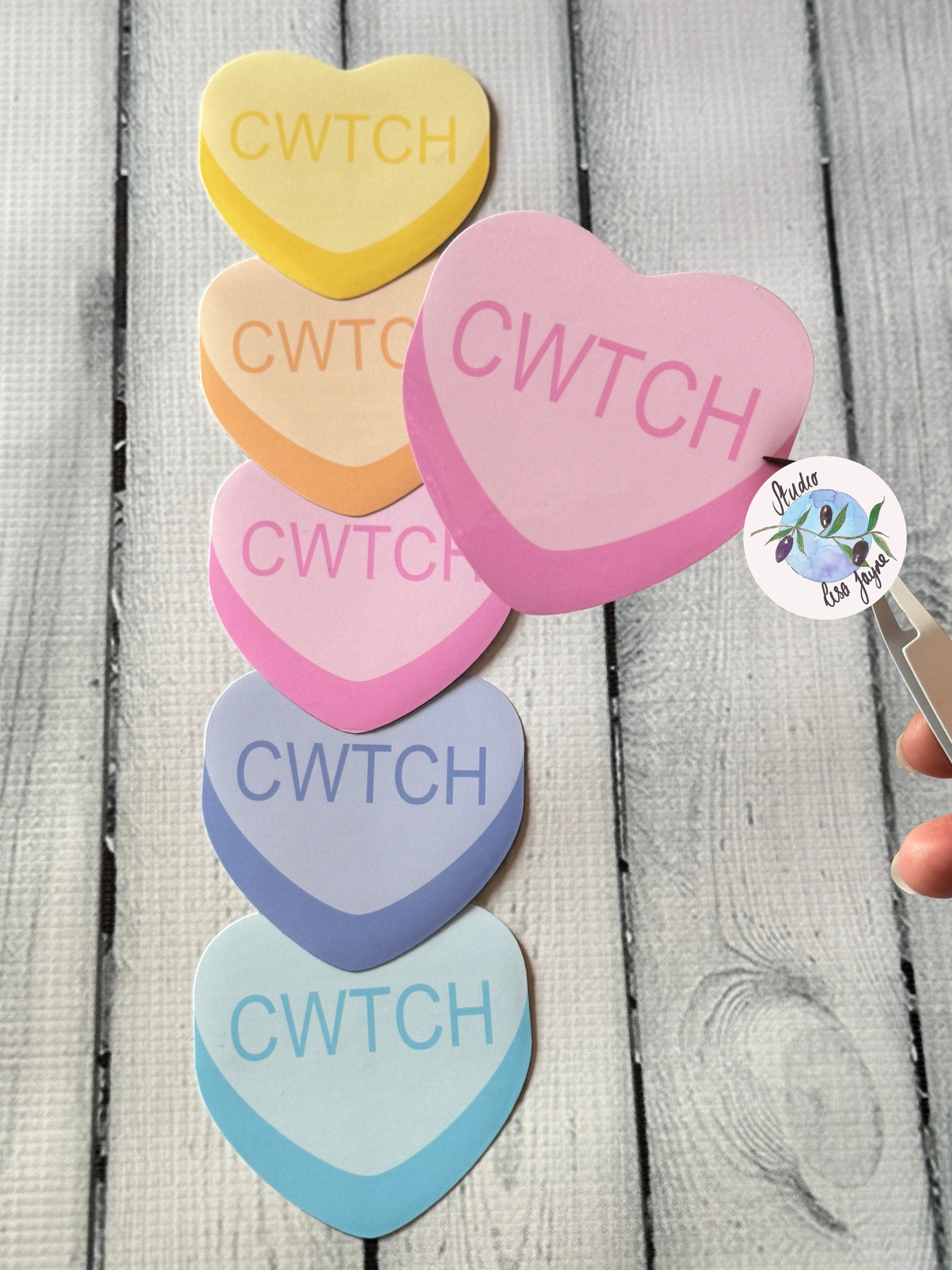 Cwtch Welsh Love Heart Sweets Candy Waterproof Vinyl Sticker