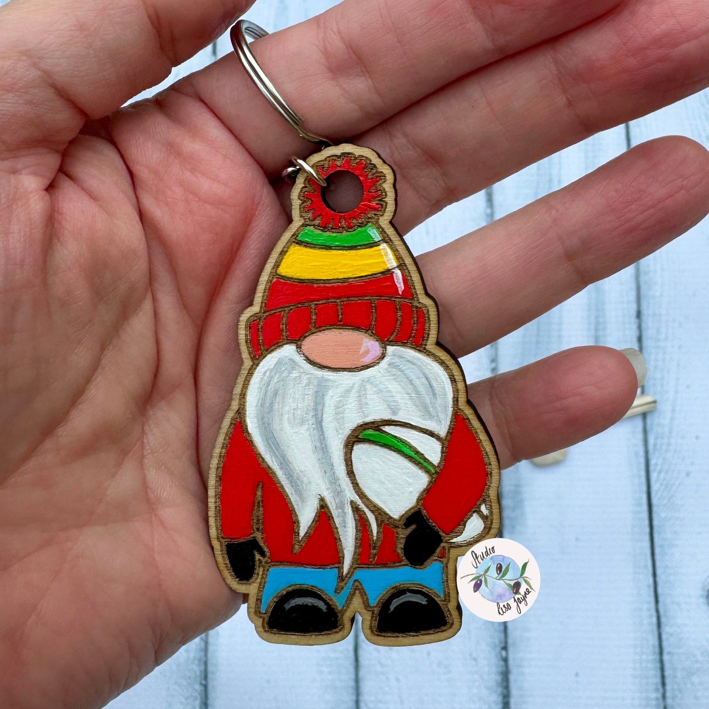 Rugby Gonk Keyring Keychain Wooden Handmade Handpainted Illustrated Wales Cymru