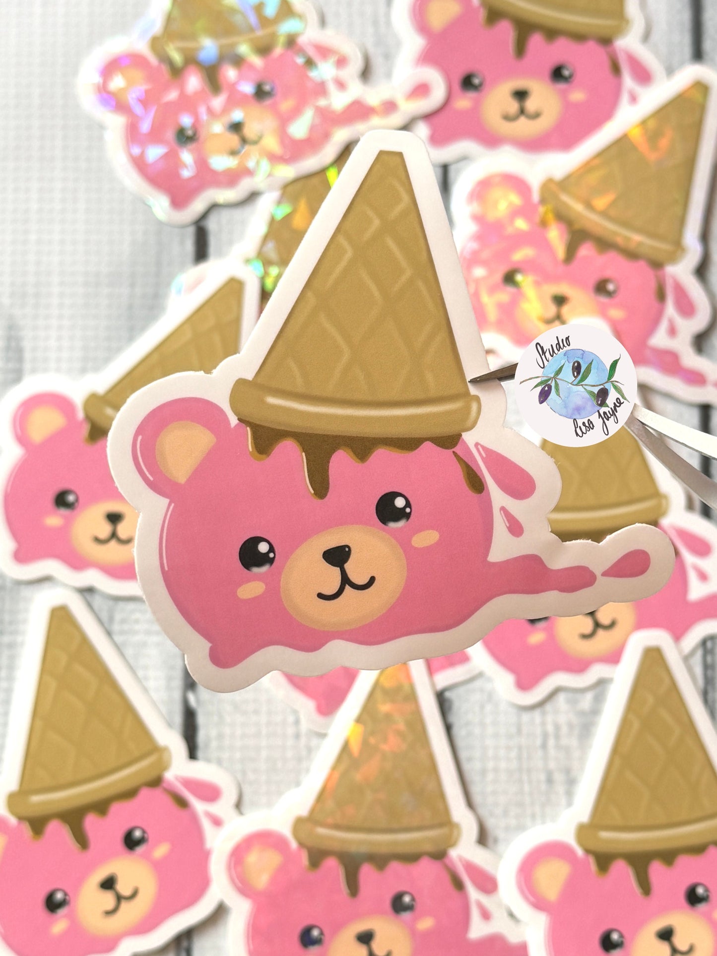 Ice Cream Bear Melted Cone Kawaii Waterproof Vinyl Sticker