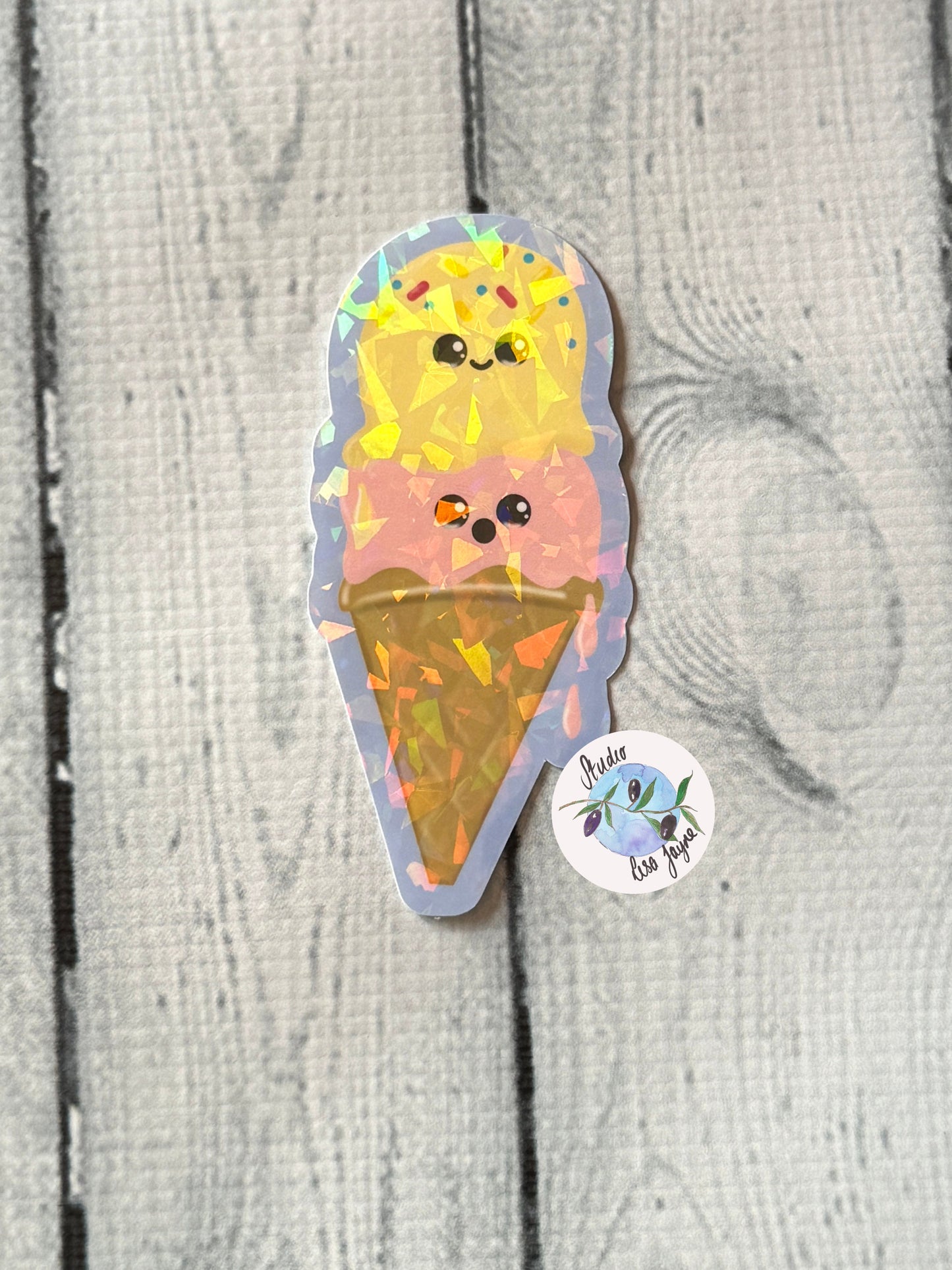 Ice Cream Double Scoop Cone Kawaii Waterproof Vinyl Sticker