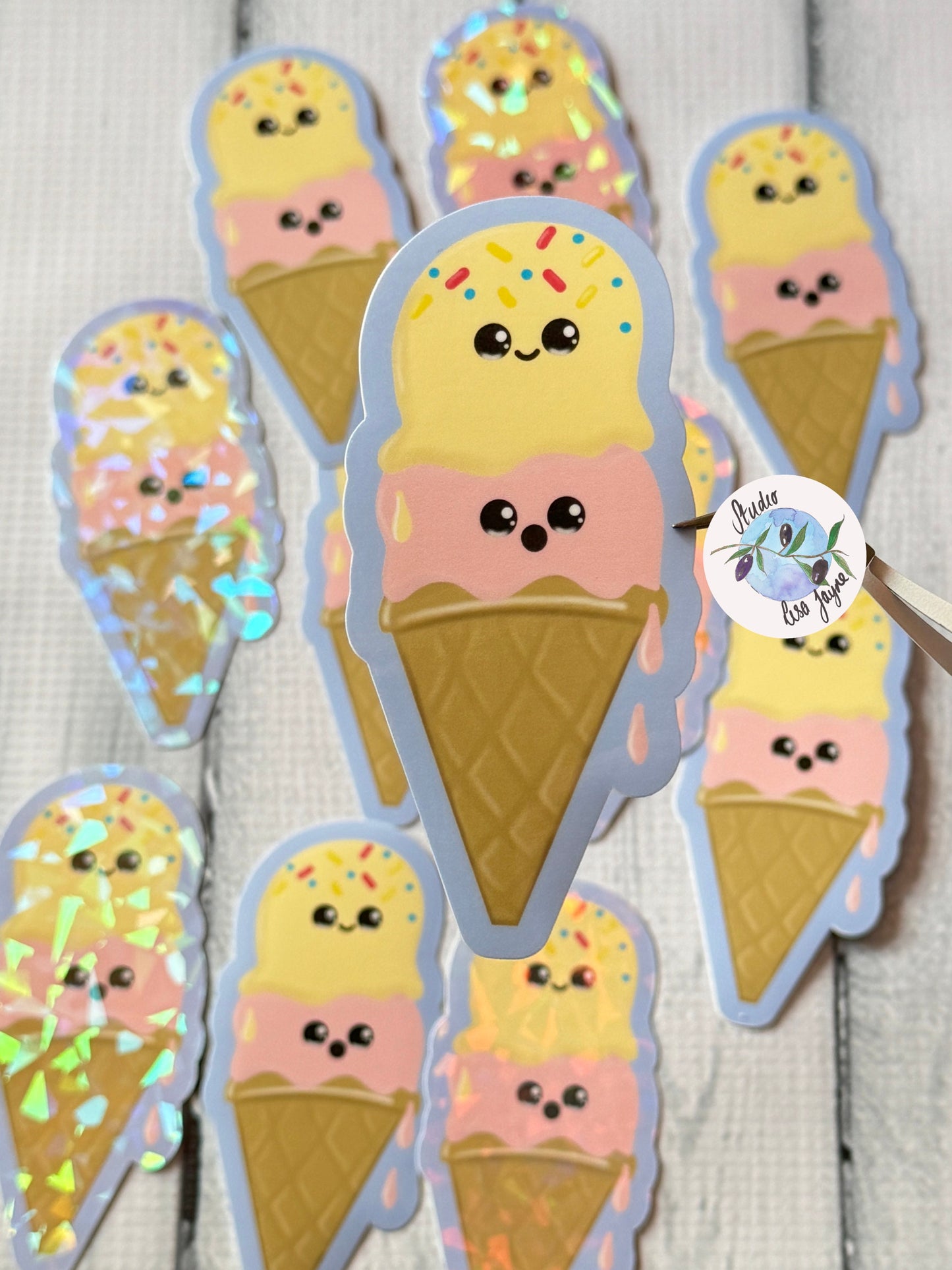 Ice Cream Double Scoop Cone Kawaii Waterproof Vinyl Sticker