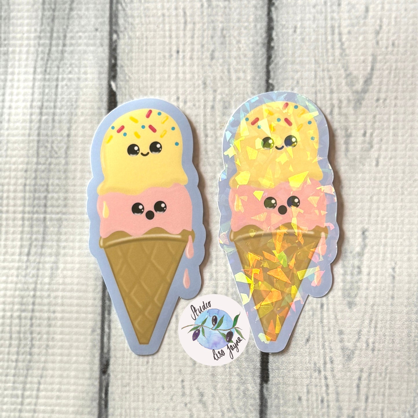 Ice Cream Double Scoop Cone Kawaii Waterproof Vinyl Sticker