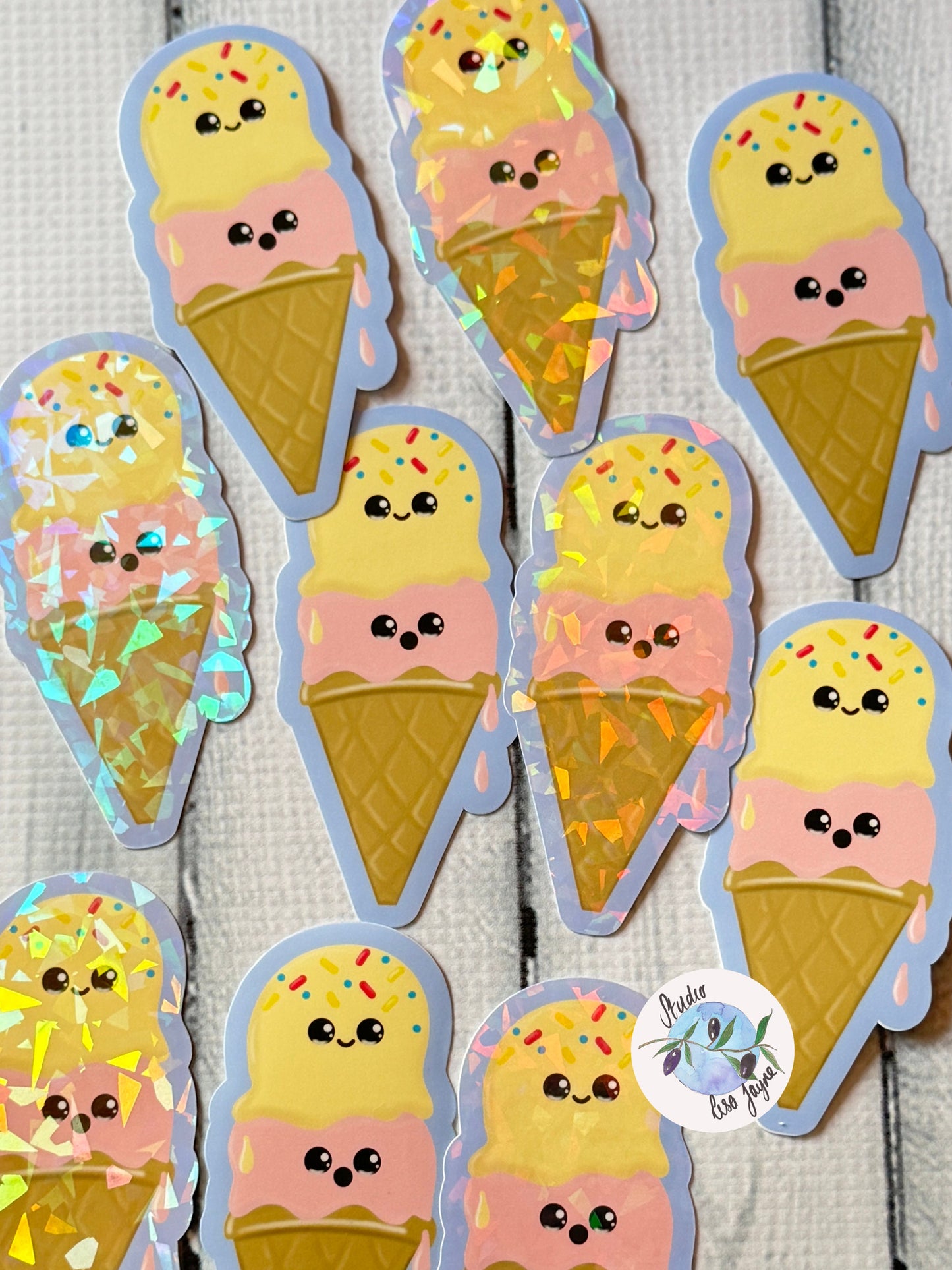 Ice Cream Double Scoop Cone Kawaii Waterproof Vinyl Sticker