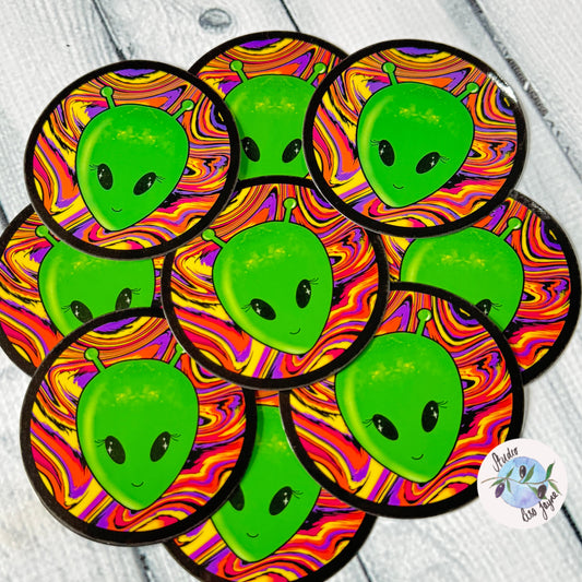 Alien Tie Dye Psychedelic Effect Round Circular Waterproof Vinyl Sticker