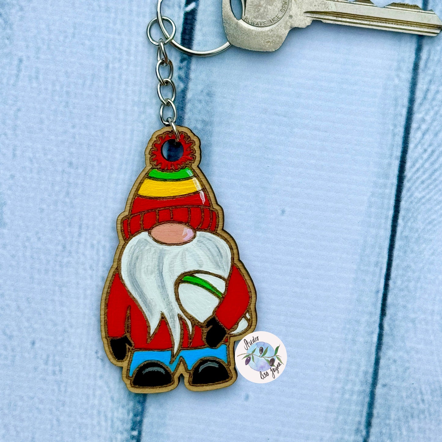 Rugby Gonk Keyring Keychain Wooden Handmade Handpainted Illustrated Wales Cymru