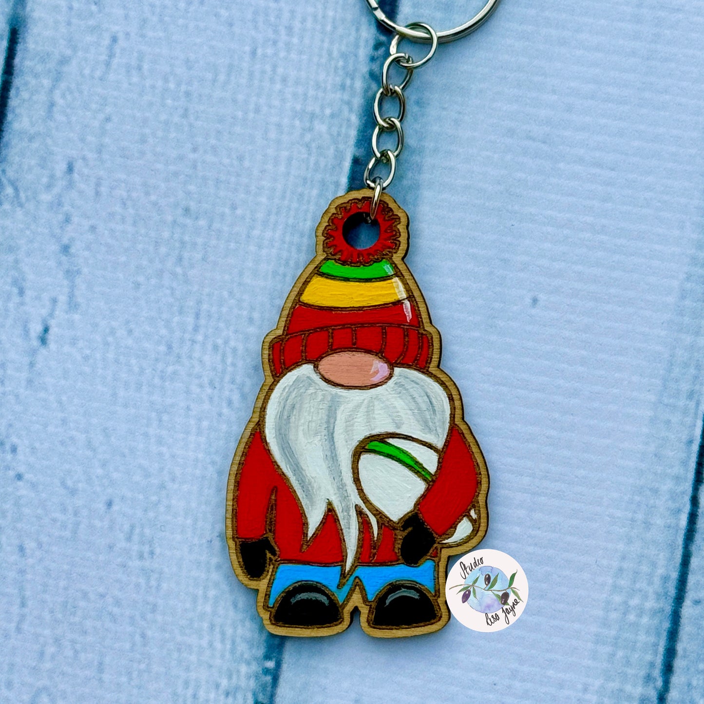 Rugby Gonk Keyring Keychain Wooden Handmade Handpainted Illustrated Wales Cymru