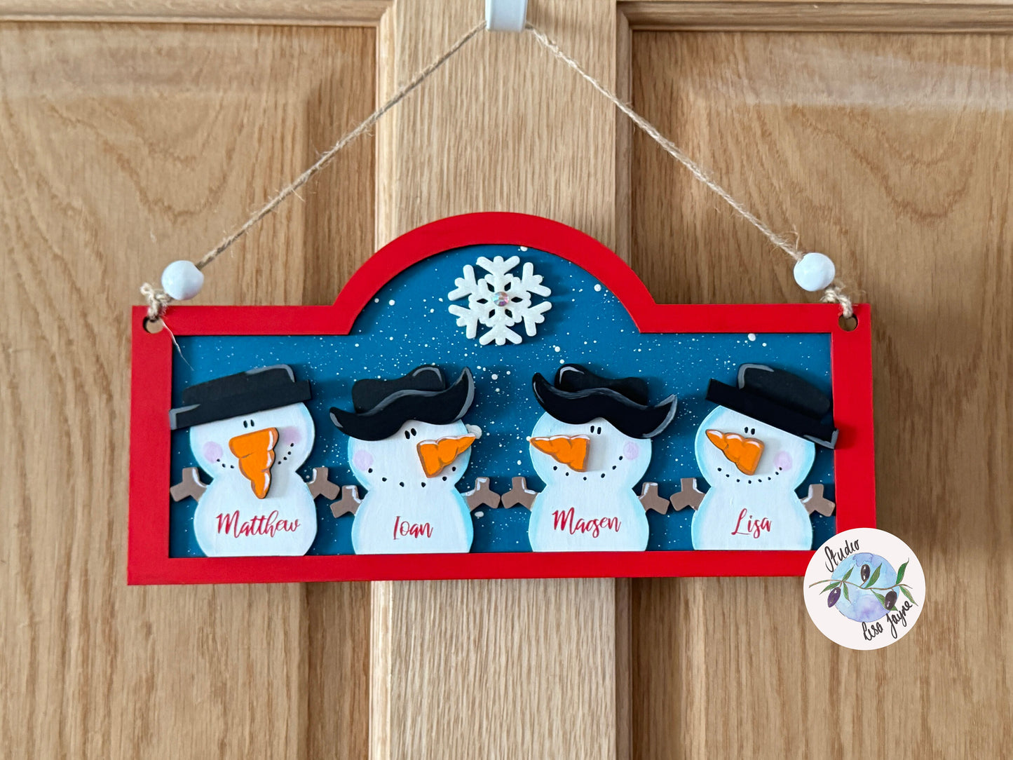 Family Snowmen Snowman Wooden Handmade Personalised Christmas Sign Family of 3 or 4