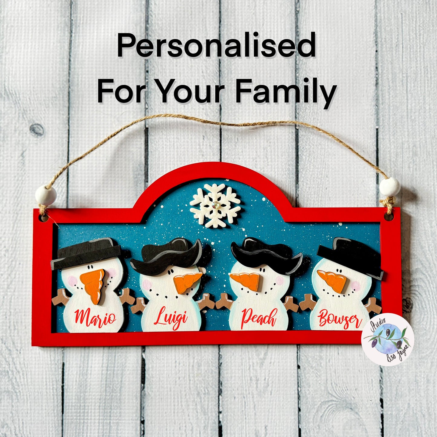 Family Snowmen Snowman Wooden Handmade Personalised Christmas Sign Family of 3 or 4