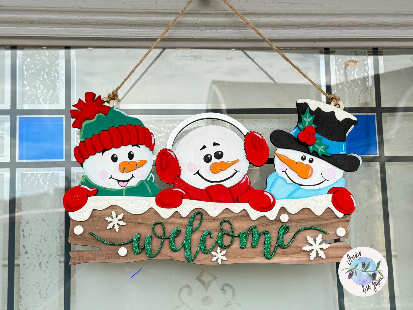 Snowmen Snowman Welcome wooden Christmas Hanging Sign