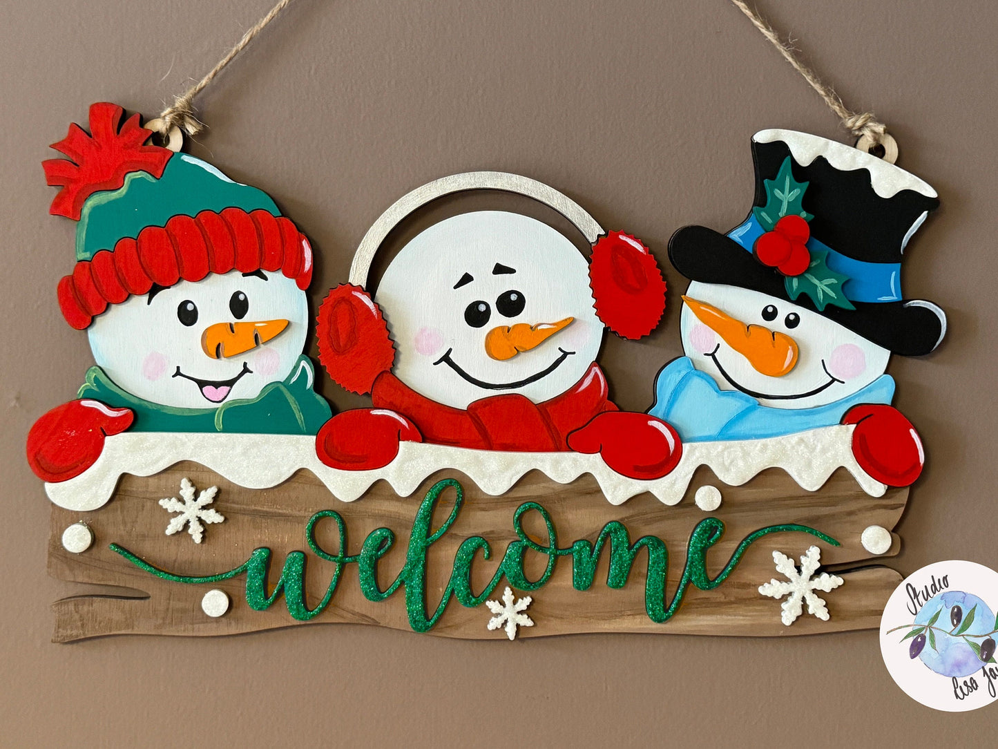 Snowmen Snowman Welcome wooden Christmas Hanging Sign