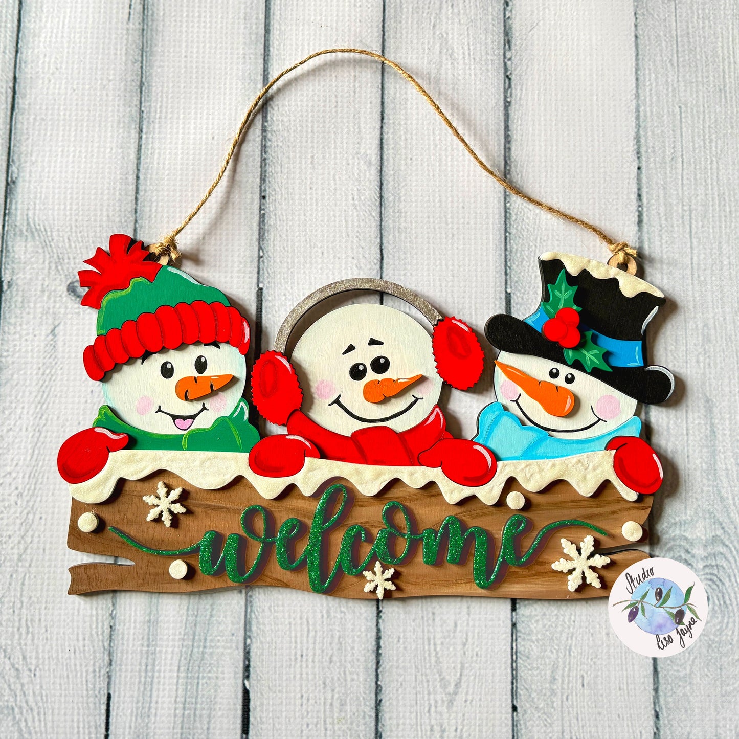 Snowmen Snowman Welcome wooden Christmas Hanging Sign