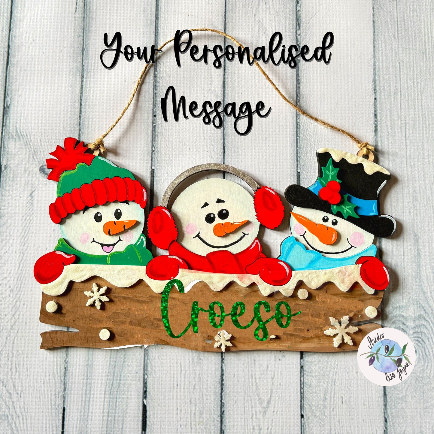 Snowmen Snowman Welcome wooden Christmas Hanging Sign