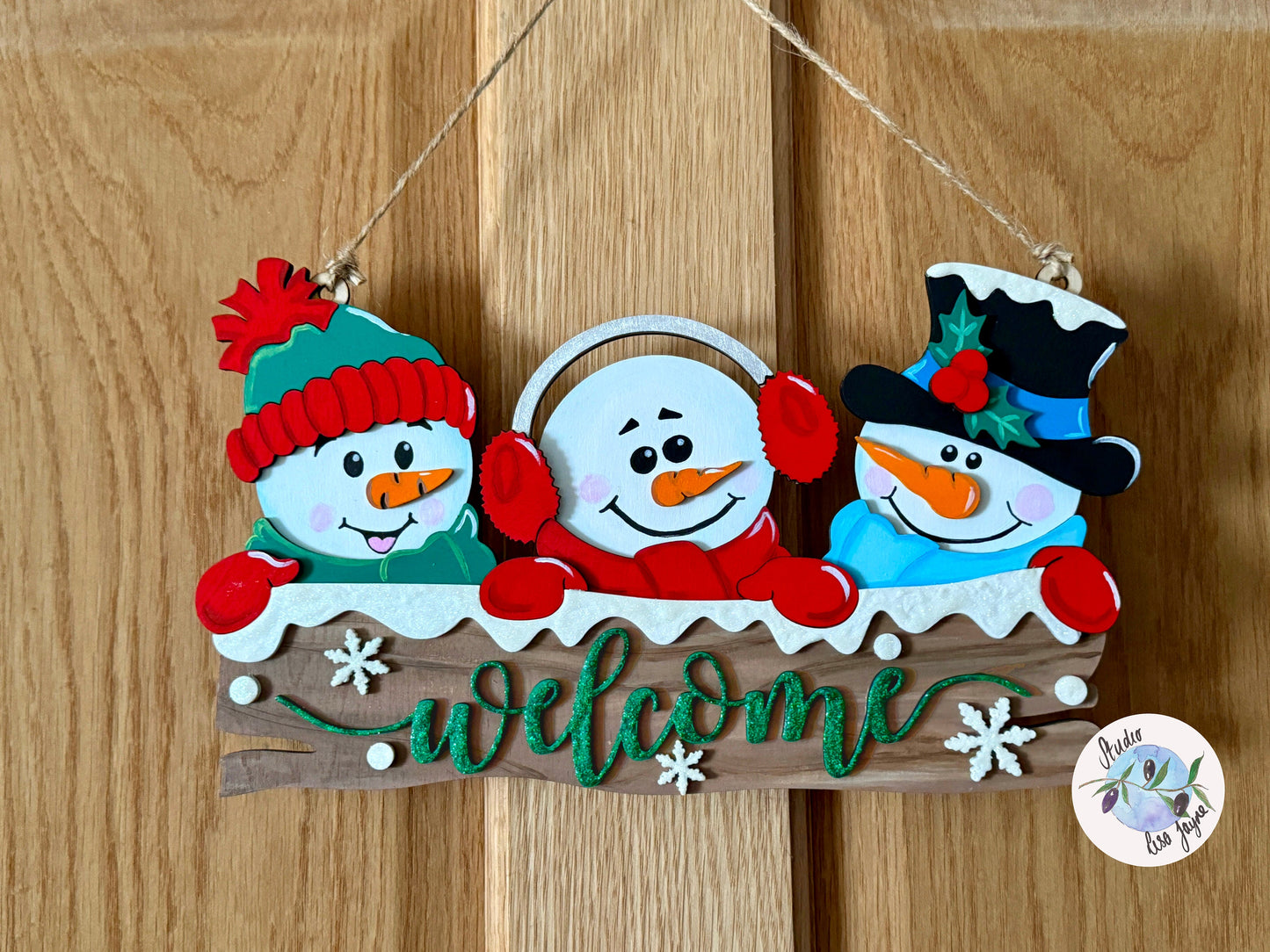 Snowmen Snowman Welcome wooden Christmas Hanging Sign