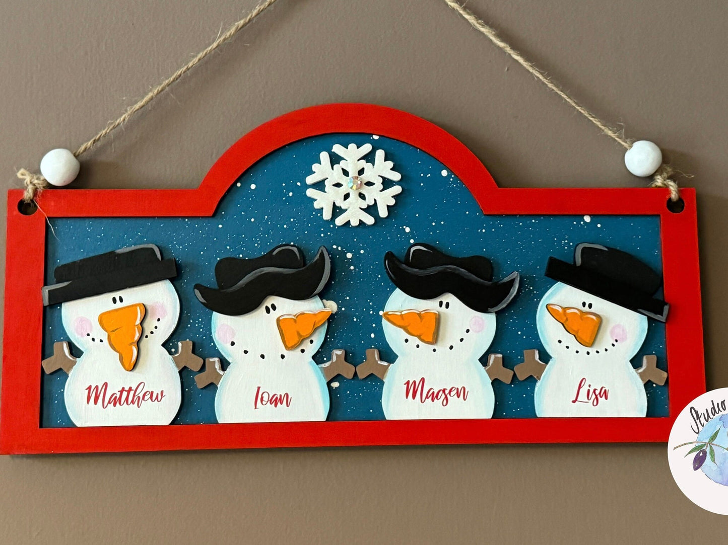 Family Snowmen Snowman Wooden Handmade Personalised Christmas Sign Family of 3 or 4