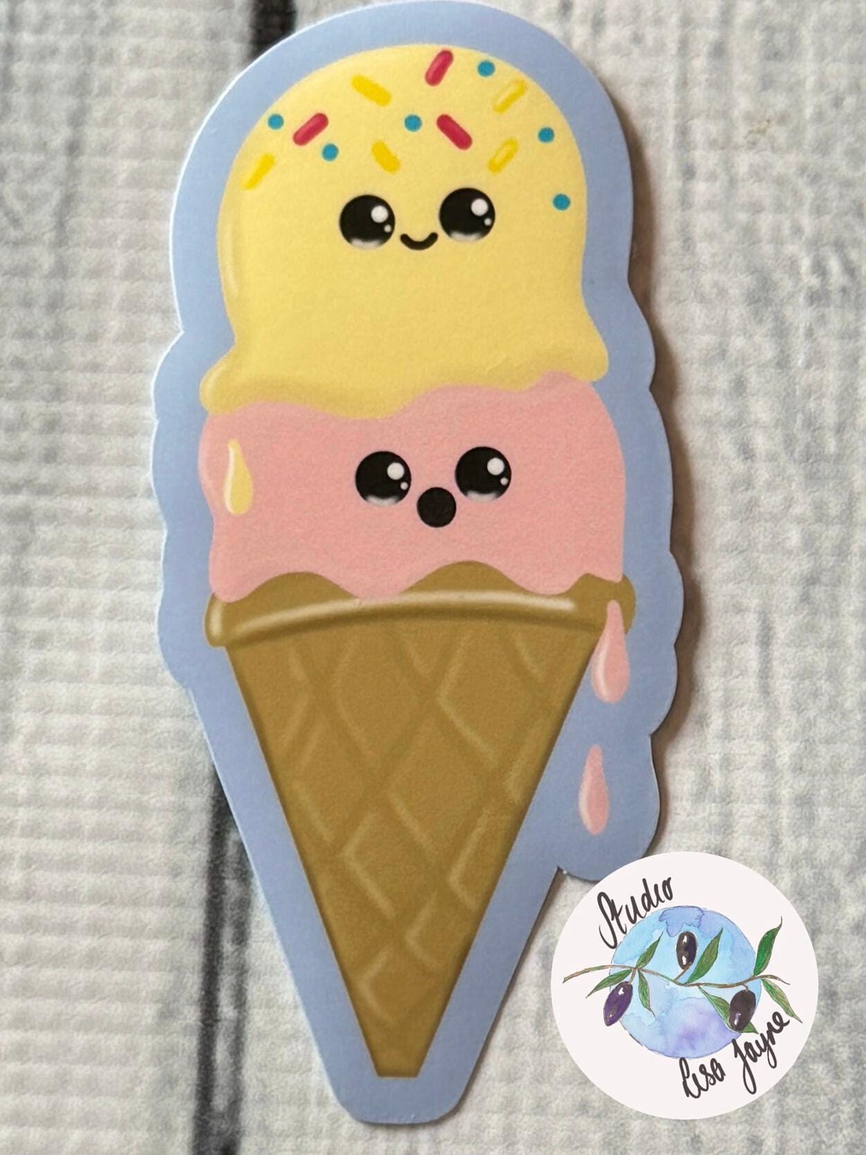 Ice Cream Double Scoop Cone Kawaii Waterproof Vinyl Sticker