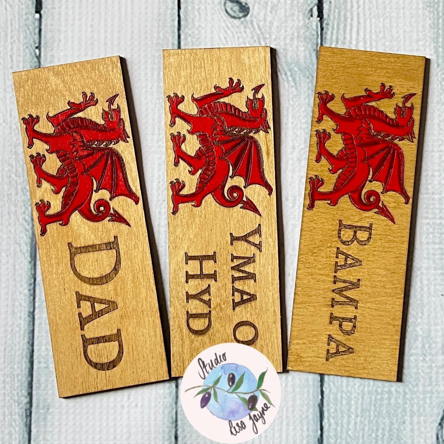 Personalised Hand Painted Welsh Dragon Flag Bookmark - Cymru - yma o hyd, dad, bampa handmade welsh gift reader