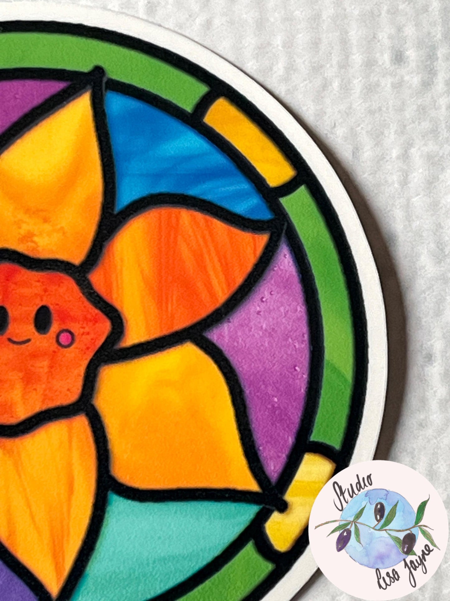 Welsh Daffodil Happy Face Stained Glass Style Waterproof Vinyl Sticker