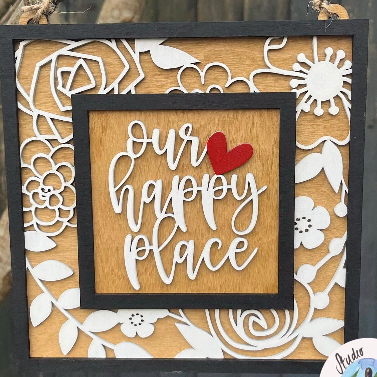 Our Happy Place Handmade Hanging Wooden Sign