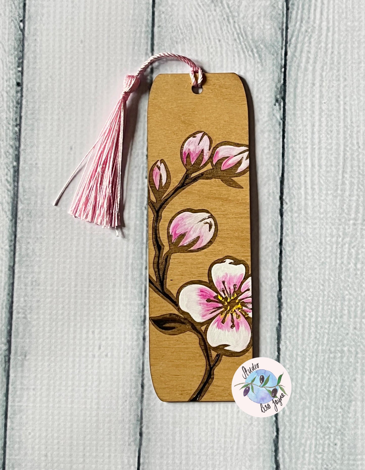 Handpainted Flower Floral Wooden Bookmark